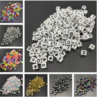 100 Pcs 6mm Mix Contas Carta Alfabeto Quadrado Beads Acrílico Beads DIY Fazer Jóias Para Colar Pulseira Acessórios