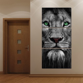 Quadro Mosaico Olhar do Leão, Preto e Branco, Vertical (1)