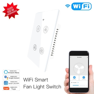 Wifi + Rf433 Inteligente Ventilador De Teto Interruptor De Luz 2 / 3 Controle De Forma Inteligente Vida / Tuya App Trabalho Com Alexa Inicial Do Google (3)