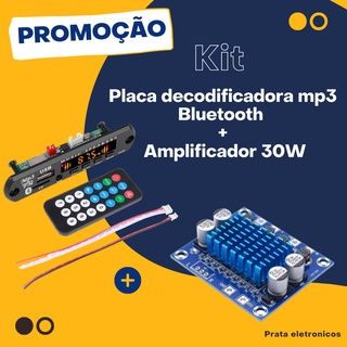 Kit decodificador Bluetooth mp3 + placa de áudio amplificador 30w+ 30w