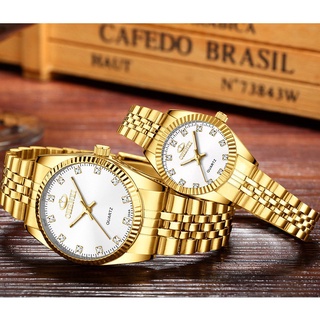 Relógios de casal masculino e feminino / Relógios luminosos à prova d'água para empresas / cor ouro Relógios de quartzo com mostrador verde / presentes para amantes (6)