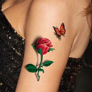 Tatuagem Adesiva 3D Removível Temporária À Prova D'água Colorida De Flor/Borboleta E05