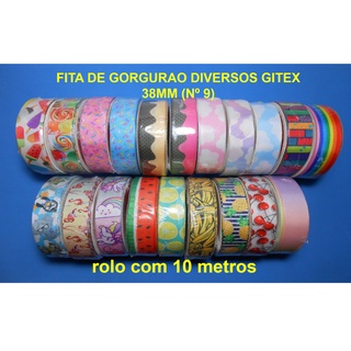 FITA DE GORGURÃO ESTAMPAS VARIADAS GITEX 38MM (Nº9) ROLO C/10 MTS.