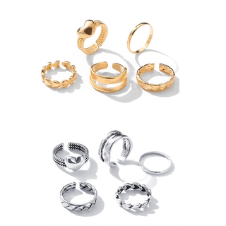 Conjunto 5 Peças Anel Feminino Simples Ajustável Em Formato De Coração | 5pcs/set Heart Shaped Ring Set Adjustable Simple Design Women Jewelry Fashion Accessories (7)