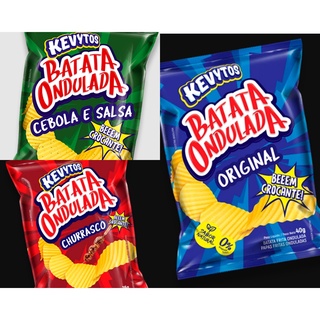Kit 5 Batata Ondulada 26g Chips Pellets Salgadinho Kevytos Original Churrasco Cebola e Salsa