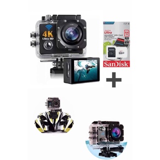 Câmera Filmadora Sport 4k Ultra Hd Wi-Fi Estilo Gopro + Cartão 64Gb + Acessórios