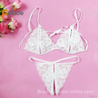 Lace Bra Lingerie Set With Flower / Thong Panties (5)