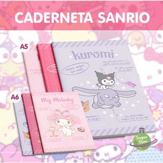 Caderninho Sketchbook Brochura Sem Pauta A6 A5 Sanrio | My melody - Kuromi - Hello Kitty