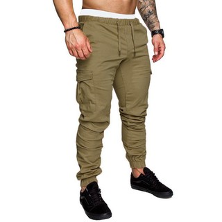 Calça Cargo Jogger Masculina Sarja Preta Areia Brim Colorida Com Elástico Slim Fit Promoção