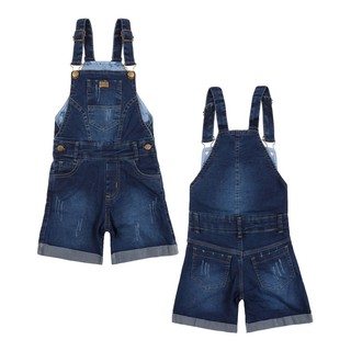 Jardineira Infantil Jeans Menino Bebê Criança Masculino Estonada Kids Tons de Azul (5)