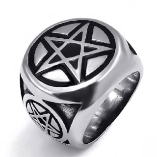 Anel Banda Inox Wicca Magic Pentagrama Estrela Motociclista Joia | Stainless Steel Ring Band Wicca Magic Pentagram Pentacle Star Biker Jewelry
