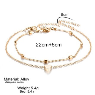 Charm Accessory for Women Solid Color Leg Bracelets Gold Silver Color Alloy Multilayer Beads Chain Love Heart Pendant 2 Pcs Anklets Set (6)
