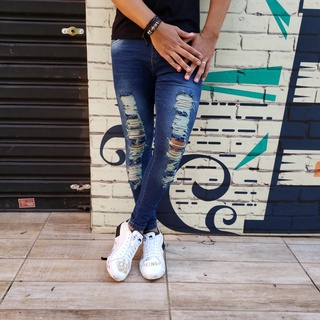 Calça Masculina Jeans Super Skinny Com Lycra Elastano Rasgada