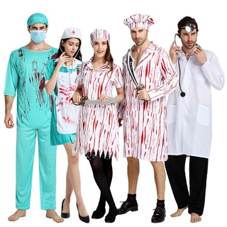 Adulto Traje De Halloween Cosplay Branco Vestido Médico Com Sangue Horror Enfermeira Masquerade (3)