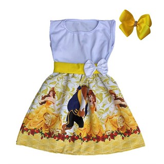 Vestido Infantil Temático A Bela e a Fera + Laço Boutique (1)
