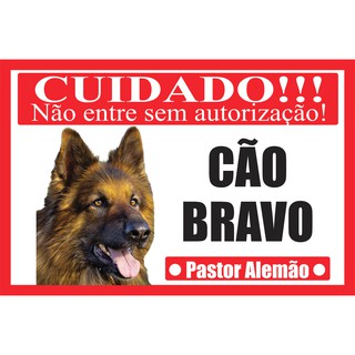 Placa Sinalização Cuidado Cão Bravo Pastor Alemão