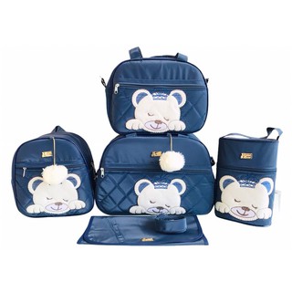 Kit Bolsa Maternidade Personalizada 5 Peças Urso Príncipe Azul Marinho