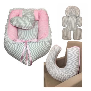 kit 3 peças colchonete ninho redutor para nenê com almofadas amamentação e ajuste para aparelho bebê conforto cadeirinha ou carrinhos