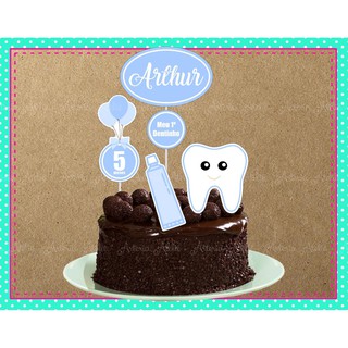 Topo de bolo Mesversario Aniversário mês Meu primeiro Dentinho Nascimento dentes Azul