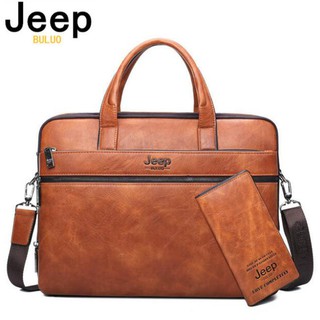 Jeep buluo Pasta Dos Homens 14 "Laptop Business Bag 2 Piece Set Bolsa de Couro de Alta Qualidade Bolsa de Ombro para Escritório-3105 (1)