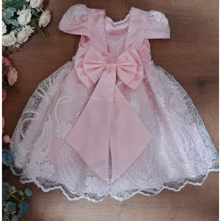 Vestido festa infantil realeza bebê renda dourada princesa 1 aninho a 8 anos daminha formatura batizado primeira comunhão rosa branco luxo