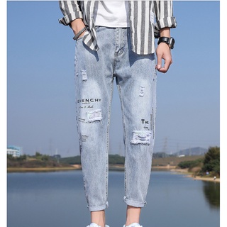 KIM2022 Calça Jeans Masculina Rasgadas Slim-Fit