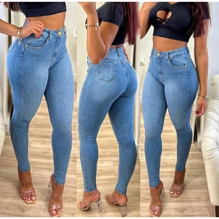 Calça jeans modeladora feminina cintura alta com elastano premium