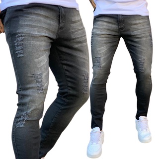 Calça Super Skinny Masculina Jeans Com Lycra Rasgada Estica Muito