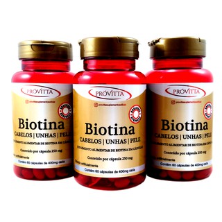 Kit 3 Biotina Firmeza Crescimento dos Cabelos Unhas Pele 60 Cápsulas