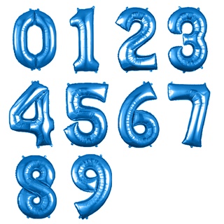 Balão Azul 32 Pol Números Metalizado - Bexiga Numero Casamento/Aniversário/Festa