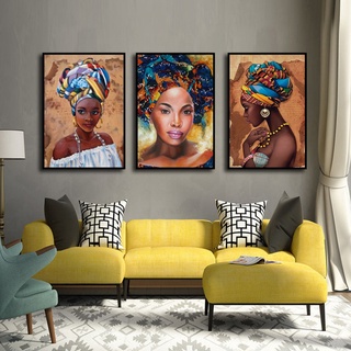 Quadro decorativo 3 peças 40x60 mulheres negras africanas moderno abstrato simples colorido para sala quarto hall