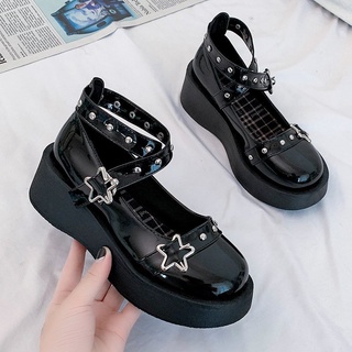 [hot spot] sapatos femininos Japoneses Lolita sapatos estrela fivela Mary Jane sapatos cross strap sapatos grossos sapatos de sola de couro patente sapatos femininos rebite sapatos casuais (2)