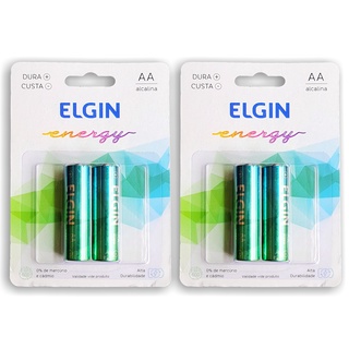4 Pilha (2 Cartela) Bateria Elgin Alcalina Aa Lr6 Lr 6 1.5v