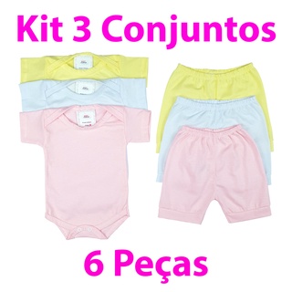 Kit 6 Peças Body Bebê + Calça Mijão Básico Malha 100% Algodão Menino Menina Neutro Unissex Roupas para Bebê Enxoval RN P M G (1)