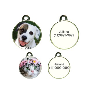 Plaquinha de identificação Personalizada com Foto e Nome Gato e Cachorro - Pingente para coleira