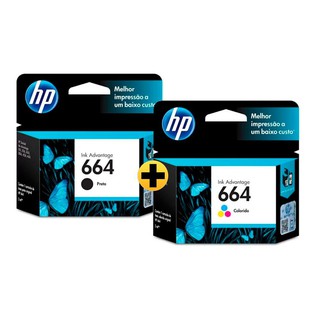 cartucho HP 664 preto + 664 Colorido Originais Para HP Deskjet 2136, 2676, 3776, 5076, 5276 CX kit 2 unidades