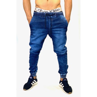 calça masculina Jeans jogger azul escuro rasgado barata