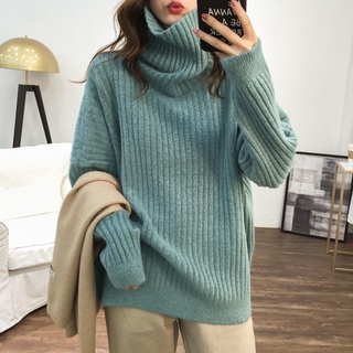 Blusa Feminina De Malha Com Gola Alta / Folgada / Coreana / Outono / Inverno 2020