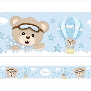 Faixa decorativa ursinho balão personalizado com o nome do seu bebe azul
