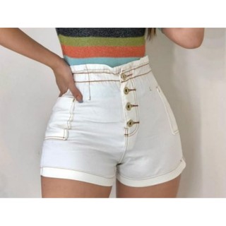Short Feminino, Short Jeans Com Lycra Cintura Alta Elástico (3)