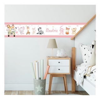 Faixa Adesiva Decorativa Border Infantil Safari borda rosa personalizado com o nome do seu bebê lindo Star = 128