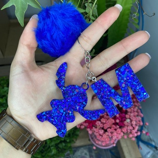 Chaveiro do Stitch com pompom ou franja (Azul, rosa ou outras cores)
