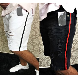 Bermuda jeans premium destroyed rasgada desfiada com listra lateral modelos novos