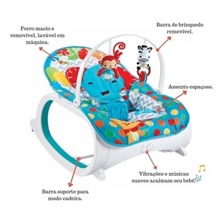 Cadeira de Descanso Musical, Vibratória e Balanço Safari Azul - Color Baby (2)