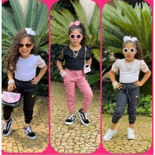 Calça Jogger Infantil Color Mini Blogueirinha Moda Tendência Mini Diva Luxo envio emediato
