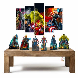 Vingadores kit com 1 quadros mosaico + 6 totens de mesa em mdf decoração para festa