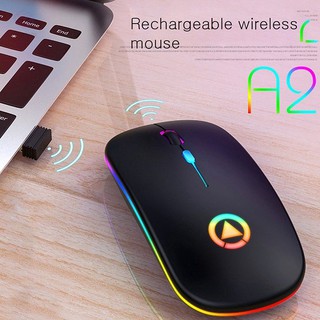 Mouse sem fio Recarregável A2s com luz LED 2.4ghz silêncioso
