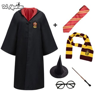 Harry Potter Cosplay Potter Bata Capa Capa con varita mágica Corbata Bufanda Disfraces de Hermione Traje Niños Uniforme escolar Bata Disfraces de Halloween Fiesta