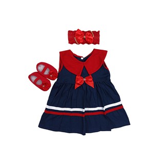 Vestido Para Bebê Menina Marinheiro Baby Kit 3 Pçs Luxo