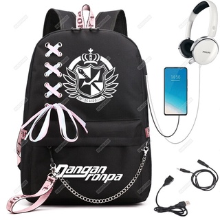 Mochila danganronpa nanami chiaki, bolsa escolar masculina e feminina para laptop, mochila para viagem com carregador usb para adolescente